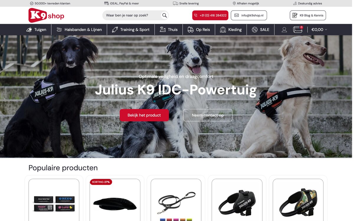Home page of the Dutch store k9shop.nl
